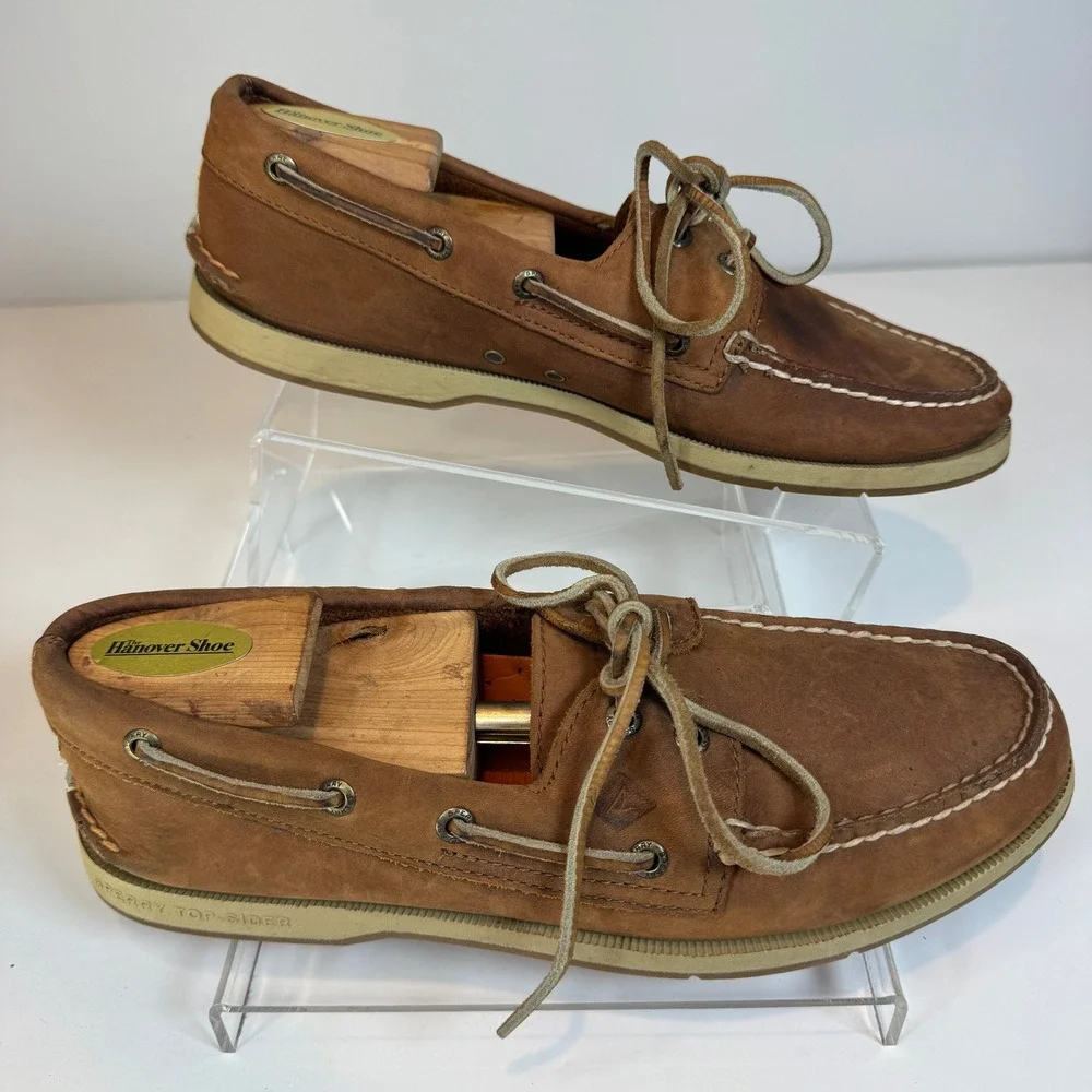 Sperry Top-Sider Boat Shoes Mens 10 Tan Leather Moc Toe Loafers Preppy Old Money